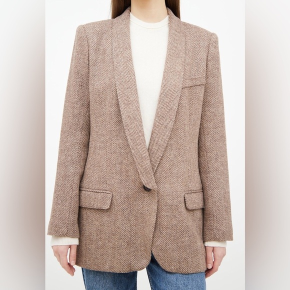 Smythe Herringbone Boyfriend Wool Brown Blazer Jacket - Picture 1 of 9